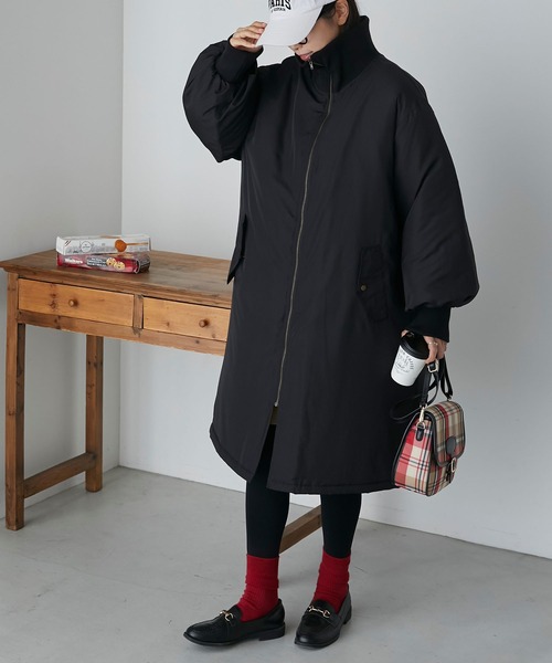 BONLECILL（ボンルシール）の「2wayリブネック バックヨークコート（その他アウター・レディース・ベージュ/カーキ/ブラック/アイボリー・FREE）」の3枚目の写真