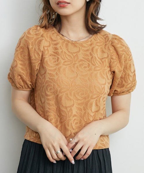 RETRO GIRL（レトロガール）の「ジャガードパフTee（Tシャツ/カットソー・レディース・ホワイト/オレンジ/グリーン・FREE）」の21枚目の写真