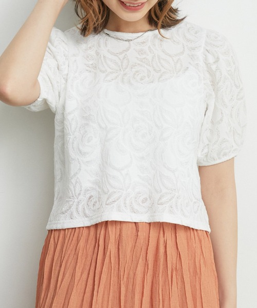 RETRO GIRL（レトロガール）の「ジャガードパフTee（Tシャツ/カットソー・レディース・ホワイト/オレンジ/グリーン・FREE）」の19枚目の写真