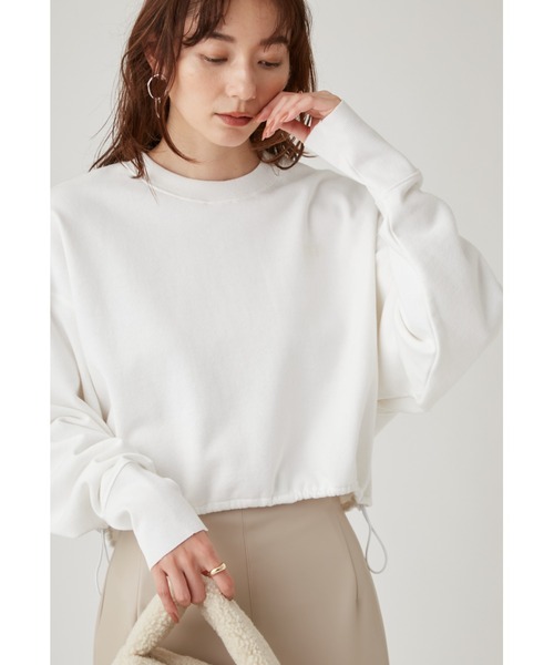 emmi（エミ）の「【emmi atelier】ラメ裏毛クロップドプルオーバー（Tシャツ/カットソー・レディース・ライトベージュ/オフホワイト・FREE）」の5枚目の写真