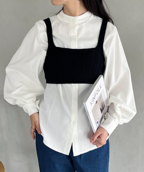 CLEA（クレア）の「ボリューム袖バンドカラーブラウス（シャツ/ブラウス・レディース・ダークブルー/ベージュ/ホワイト/ブラック・FREE）」の10枚目の写真