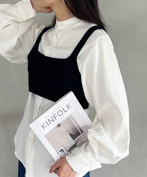 CLEA（クレア）の「ボリューム袖バンドカラーブラウス（シャツ/ブラウス・レディース・ダークブルー/ベージュ/ホワイト/ブラック・FREE）」の7枚目の写真