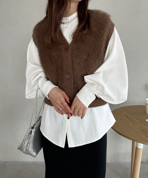 CLEA（クレア）の「ボリューム袖バンドカラーブラウス（シャツ/ブラウス・レディース・ダークブルー/ベージュ/ホワイト/ブラック・FREE）」の15枚目の写真