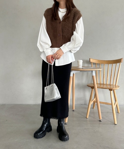 CLEA（クレア）の「ボリューム袖バンドカラーブラウス（シャツ/ブラウス・レディース・ダークブルー/ベージュ/ホワイト/ブラック・FREE）」の20枚目の写真