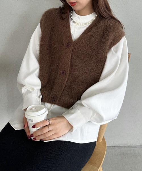 CLEA（クレア）の「ボリューム袖バンドカラーブラウス（シャツ/ブラウス・レディース・ダークブルー/ベージュ/ホワイト/ブラック・FREE）」の18枚目の写真