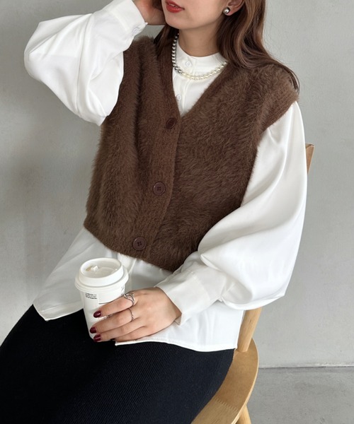 CLEA（クレア）の「ボリューム袖バンドカラーブラウス（シャツ/ブラウス・レディース・ダークブルー/ベージュ/ホワイト/ブラック・FREE）」の17枚目の写真