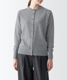 洗えるウールハイゲージクルーネックカーディガン