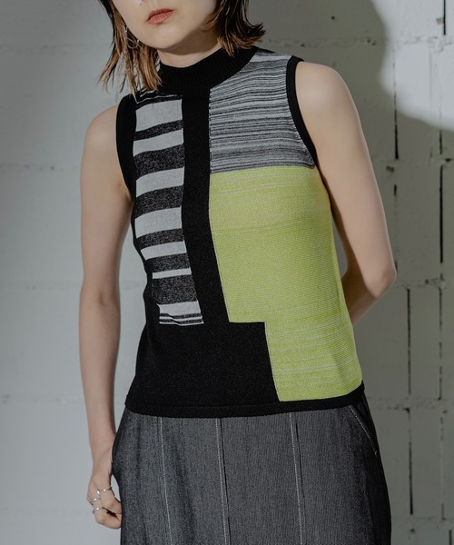 【セール】COLOR BLOCK KNT TOPS（ニット/セーター）｜ANOGH（アノフ）