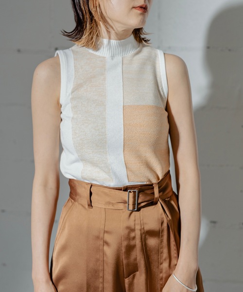 【セール】COLOR BLOCK KNT TOPS（ニット/セーター）｜ANOGH（アノフ）