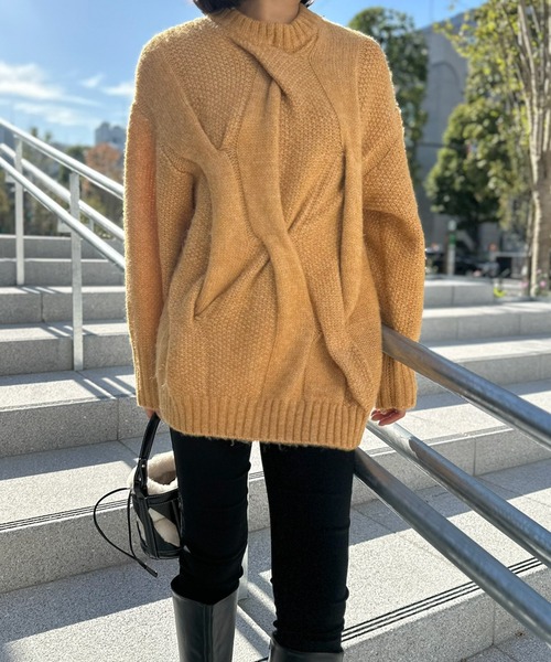 Emma Taylor（エマテイラー）の「ハンドツイストオーバーケーブルニット（ニット/セーター・レディース・ホワイト/ライトグレー/イエロー/ベージュ・FREE）」の20枚目の写真