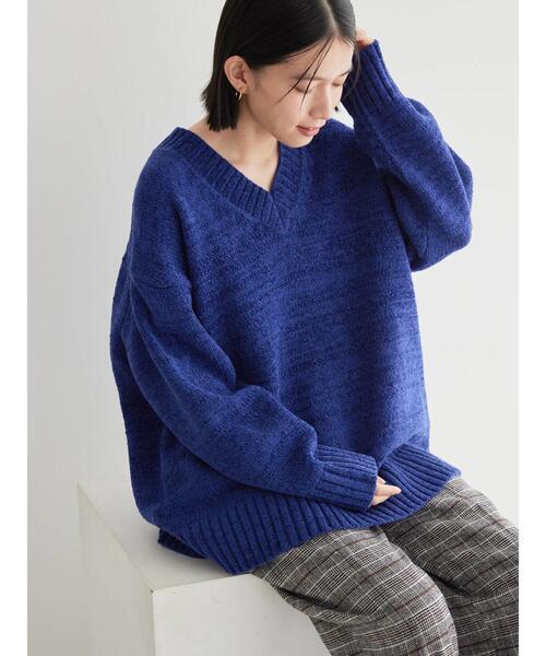 セール】モールヤーンVネックニットプルオーバー（ニット/セーター
