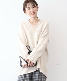 モールヤーンVネックニットプルオーバー