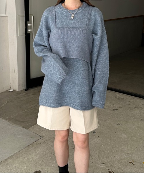 LE MORE(リモア)の「ビスチェ付きシャギーニット(ニット/セーター・レディース・アイボリー/グレー/ブラック/ブルー・FREE)」の4枚目の写真