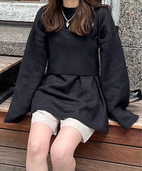 LE MORE(リモア)の「ビスチェ付きシャギーニット(ニット/セーター・レディース・アイボリー/グレー/ブラック/ブルー・FREE)」の2枚目の写真