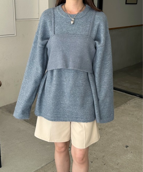 LE MORE(リモア)の「ビスチェ付きシャギーニット(ニット/セーター・レディース・アイボリー/グレー/ブラック/ブルー・FREE)」の10枚目の写真