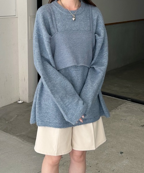 LE MORE(リモア)の「ビスチェ付きシャギーニット(ニット/セーター・レディース・アイボリー/グレー/ブラック/ブルー・FREE)」の11枚目の写真