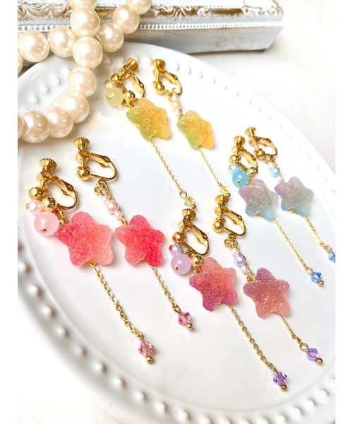 tone(トーン)の「【MUURABBTI】お菓子の星の可愛いイヤリング(MA)(イヤリング・レディース・パープル/ピンク/イエロー/ブルー・FREE)」の6枚目の写真