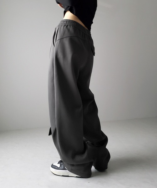 裏起毛 】カーブラインサイドタックワイドスウェットパンツ