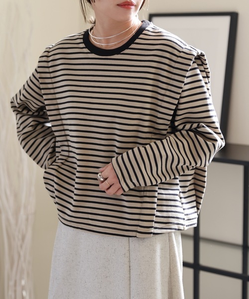 ULEULA(ウルア)の「タックショルダーデザインボーダーカットソー(Tシャツ/カットソー・レディース・モカ/アイボリー・FREE)」の19枚目の写真