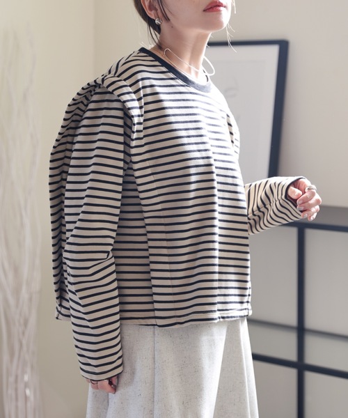 ULEULA(ウルア)の「タックショルダーデザインボーダーカットソー(Tシャツ/カットソー・レディース・モカ/アイボリー・FREE)」の20枚目の写真