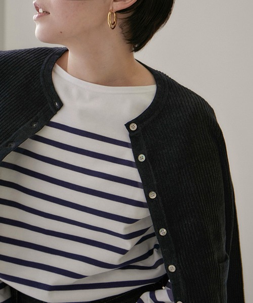 SALON adam et rope'（サロン アダム エ ロペ）の「リブクルーネックショートカーディガン -CreamyCotton /クリーミーコットン-（カーディガン/ボレロ・レディース・ブラック系その他/ホワイト/ライトグレー・FREE）」の10枚目の写真