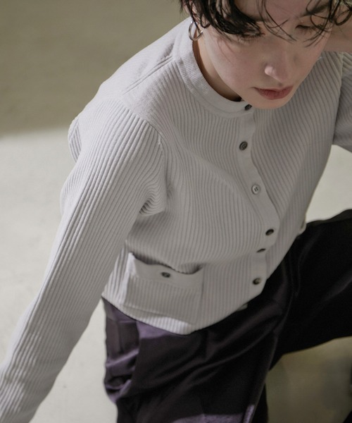 SALON adam et rope'（サロン アダム エ ロペ）の「リブクルーネックショートカーディガン -CreamyCotton /クリーミーコットン-（カーディガン/ボレロ・レディース・ブラック系その他/ホワイト/ライトグレー・FREE）」の13枚目の写真