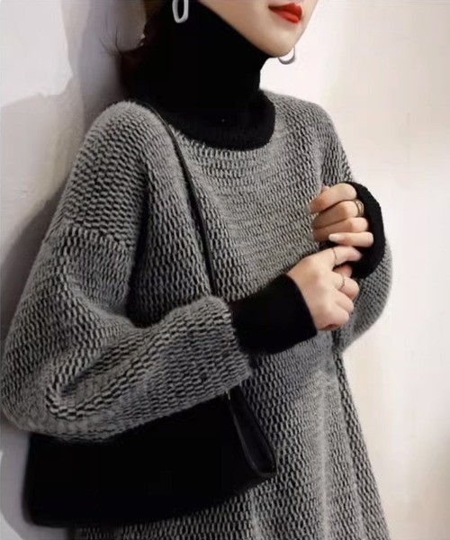 Miniministore(ミニミニストア)の「タートルネック ニットトップスレディース(ニット/セーター・レディース・カーキ/ブラック/レッド・フリー)」の4枚目の写真
