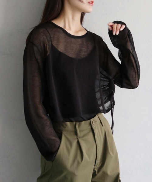 cheriella(シェリエラ)の「【cheriella】WEB限定サイドストリングギャザーシアーニット(ニット/セーター・レディース・グレー/ブラック/ライトグリーン・M)」の7枚目の写真