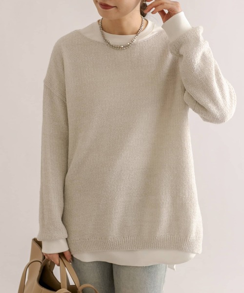 RIVE DROITE(リヴドロワ)の「ブークレMIXルーズニット(ニット/セーター・レディース・ライトグレー/モカ/グリーン・FREE)」の2枚目の写真