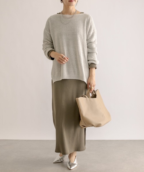 RIVE DROITE(リヴドロワ)の「ブークレMIXルーズニット(ニット/セーター・レディース・ライトグレー/モカ/グリーン・FREE)」の4枚目の写真