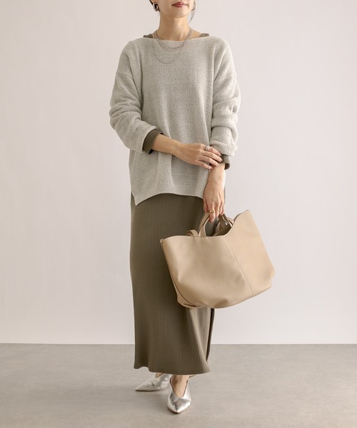 RIVE DROITE(リヴドロワ)の「ブークレMIXルーズニット(ニット/セーター・レディース・ライトグレー/モカ/グリーン・FREE)」の5枚目の写真