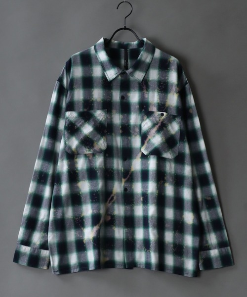 セール】Breaching Damage ombre Check Shirt/ブリーチ加工 ダメージ 