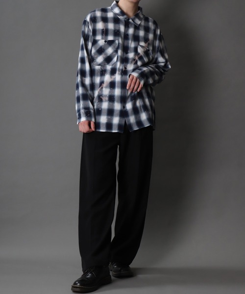 セール】Breaching Damage ombre Check Shirt/ブリーチ加工 ダメージ