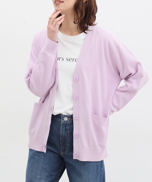 Honeys（ハニーズ）の「花粉対策Ｖネックカーディガン（カーディガン/ボレロ・レディース・ネイビー/ラベンダー/イエロー/ベージュ/ブラック/杢グレー/ブルー/ターコイズブルー・S/M/L/LL/3L）」の7枚目の写真