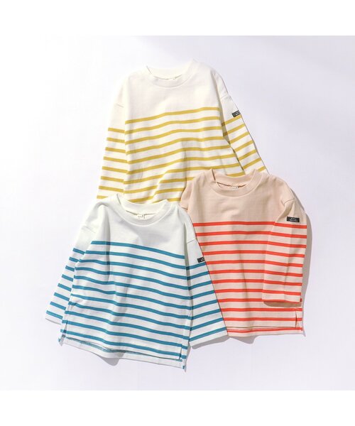 apres les cours（アプレレクール）の「【リンク】パネルボーダーTシャツ（Tシャツ/カットソー・キッズ・ブルー/オレンジ/イエロー・140/130/80/100/110/120/90）」の5枚目の写真