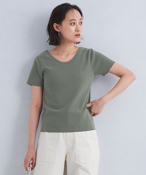 green label relaxing（グリーンレーベルリラクシング）の「TINY タイニー ニット Tシャツ -ウォッシャブル・接触冷感-（ニット/セーター・レディース・ブラック/オリーブ/オフホワイト・FREE）」の3枚目の写真