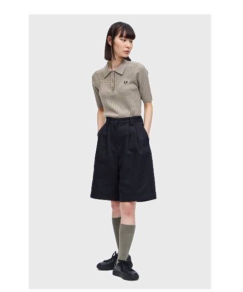 ■FRED PERRY■ Womens Longline Twill Shorts Black AFPF241710 Fred Perry longline twill shorts in black | ASOS
