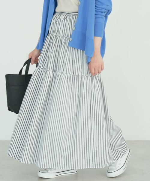 AMERICAN HOLIC(アメリカンホリック)の「【WEB限定・小柄女性向け】ティアードギャザースカート(スカート・レディース・ブラック/ブルー系その他7/ストライプ・XS)」の3枚目の写真