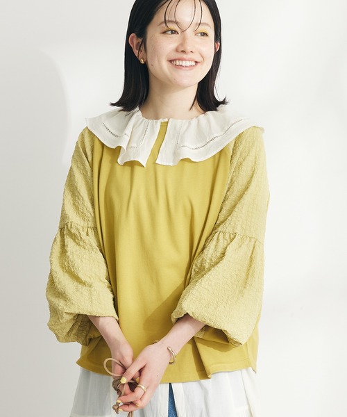 CRAFT STANDARD BOUTIQUE(クラフトスタンダードブティック)の「袖切り替えデザインプルオーバー(Tシャツ/カットソー・レディース・イエロー/オフホワイト/ブラック・FREE)」の3枚目の写真