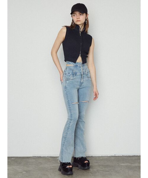 EMODA（エモダ）の「プレーティングリブタンクトップ（ニット/セーター・レディース・ブラック/グレー/ピンク/ブルー・FREE）」の10枚目の写真