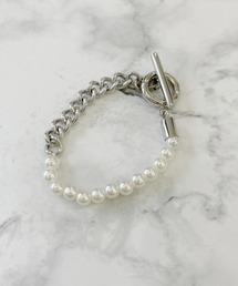 Karlas（カルラス）の「パールブレスレット ユニセックス サージカルステンレス316L チェーンとパールのコンビブレスレット アクセサリー メンズパール（ブレスレット）」