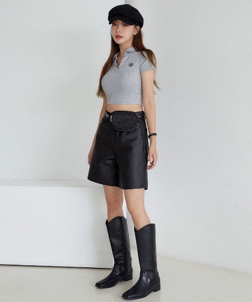 muahmuah(ムーアムーア)の「A'GEM/9 × .kom 『muah muah/ムーアムーア』 LOGO POINT COLLAR T-SHIRT/ロゴポイント カラーTシャツ(Tシャツ/カットソー・レディース・グレー/ネイビー/アイボリー/ブラック・FREE)」の15枚目の写真