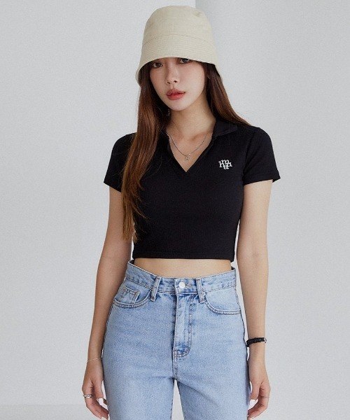muahmuah(ムーアムーア)の「A'GEM/9 × .kom 『muah muah/ムーアムーア』 LOGO POINT COLLAR T-SHIRT/ロゴポイント カラーTシャツ(Tシャツ/カットソー・レディース・グレー/ネイビー/アイボリー/ブラック・FREE)」の10枚目の写真