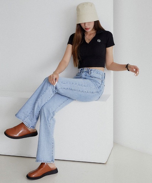 muahmuah(ムーアムーア)の「A'GEM/9 × .kom 『muah muah/ムーアムーア』 LOGO POINT COLLAR T-SHIRT/ロゴポイント カラーTシャツ(Tシャツ/カットソー・レディース・グレー/ネイビー/アイボリー/ブラック・FREE)」の11枚目の写真