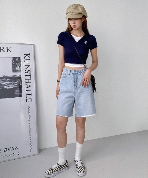 muahmuah(ムーアムーア)の「A'GEM/9 × .kom 『muah muah/ムーアムーア』 LOGO POINT COLLAR T-SHIRT/ロゴポイント カラーTシャツ(Tシャツ/カットソー・レディース・グレー/ネイビー/アイボリー/ブラック・FREE)」の18枚目の写真