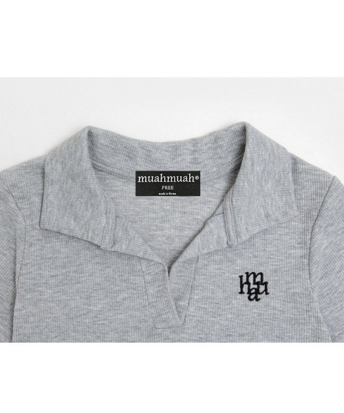 muahmuah(ムーアムーア)の「A'GEM/9 × .kom 『muah muah/ムーアムーア』 LOGO POINT COLLAR T-SHIRT/ロゴポイント カラーTシャツ(Tシャツ/カットソー・レディース・グレー/ネイビー/アイボリー/ブラック・FREE)」の22枚目の写真