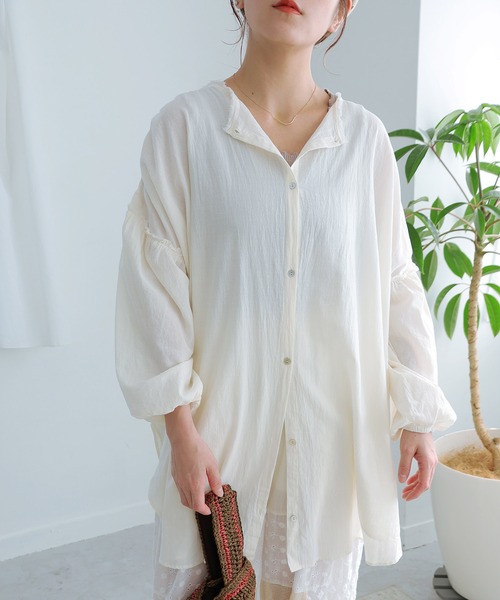 Crisp(クリスプ)の「フリンジギャザーチュニック(シャツ/ブラウス・レディース・イエロー/ピンク/アイボリー・FREE)」の2枚目の写真