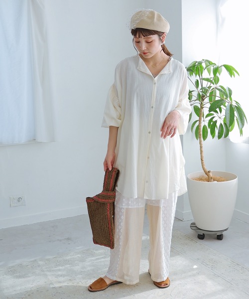 Crisp(クリスプ)の「フリンジギャザーチュニック(シャツ/ブラウス・レディース・イエロー/ピンク/アイボリー・FREE)」の4枚目の写真