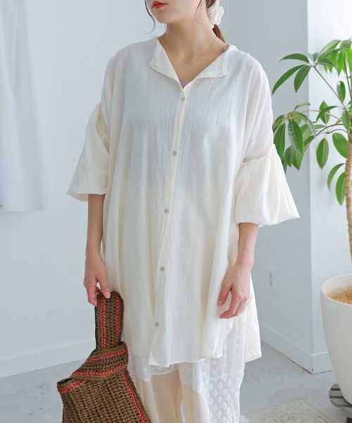 Crisp(クリスプ)の「フリンジギャザーチュニック(シャツ/ブラウス・レディース・イエロー/ピンク/アイボリー・FREE)」の7枚目の写真