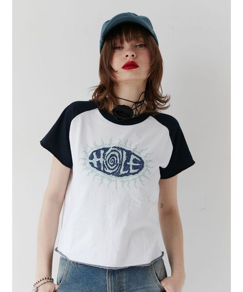 jouetie（ジュエティ）の「HOLEラグランフィットTシャツ【コラボ】（Tシャツ/カットソー・レディース・オフホワイト/ブラック・MEDIUM）」の12枚目の写真